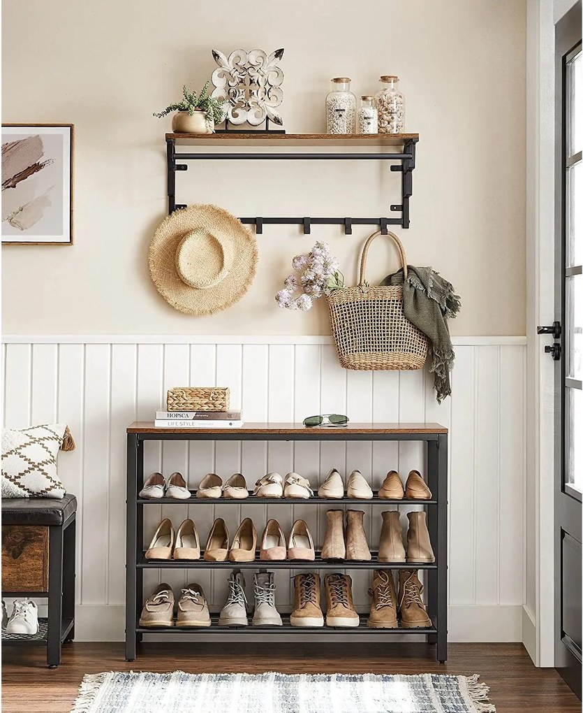 Botník, 4-úrovňový stojan pre obuv, rustikálny hnedý