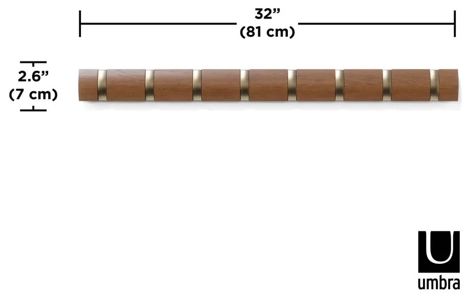Hnedý nástenný vešiak z topoľového dreva Flip – Umbra