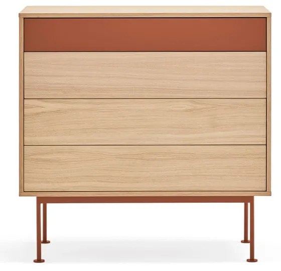 Tehlovočervená komoda v dubovom dekore so zásuvkami Teulat Yoko