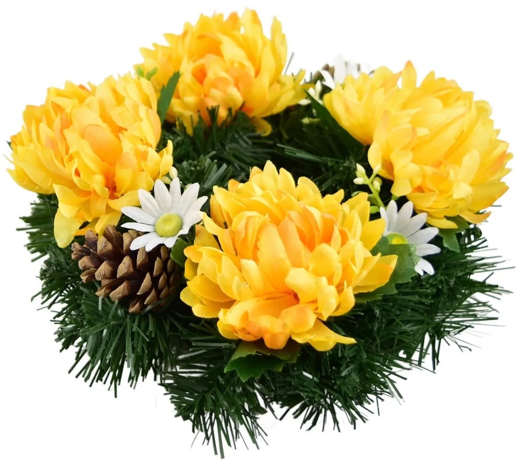 Dušičkový venček Žlté chryzantémy, 20 cm