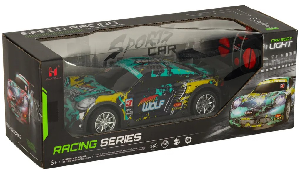 KIK Športové RC auto na diaľkové ovládanie, modro-zelené, 23 cm