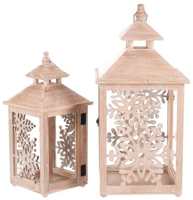 Súprava drevených lampášov Vločka 2 ks, prírodná