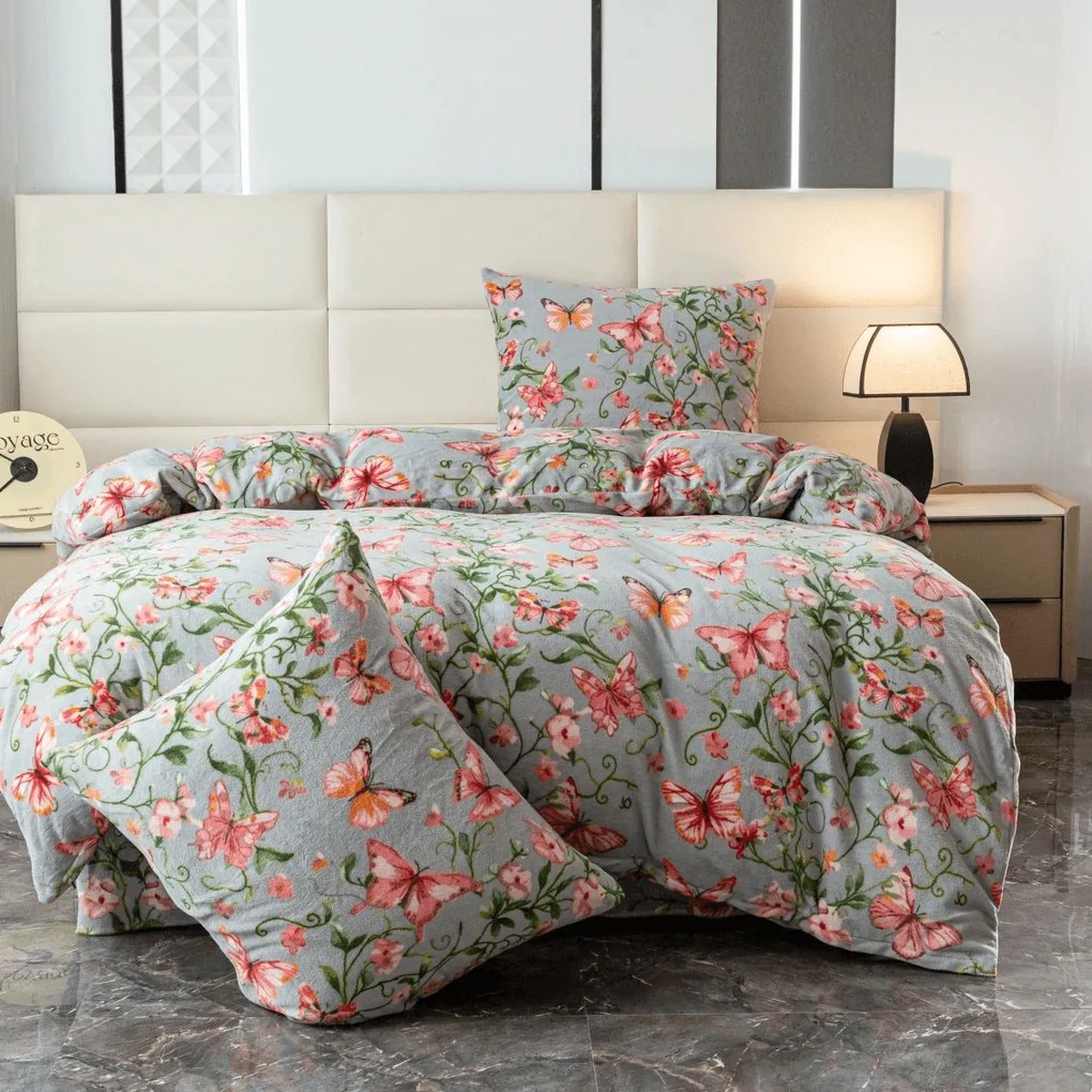 Obliečky mikroplyš PINK BUTTERFLY sivé Rozmer obliečky: 70 x 80 cm | 140 x 200 cm