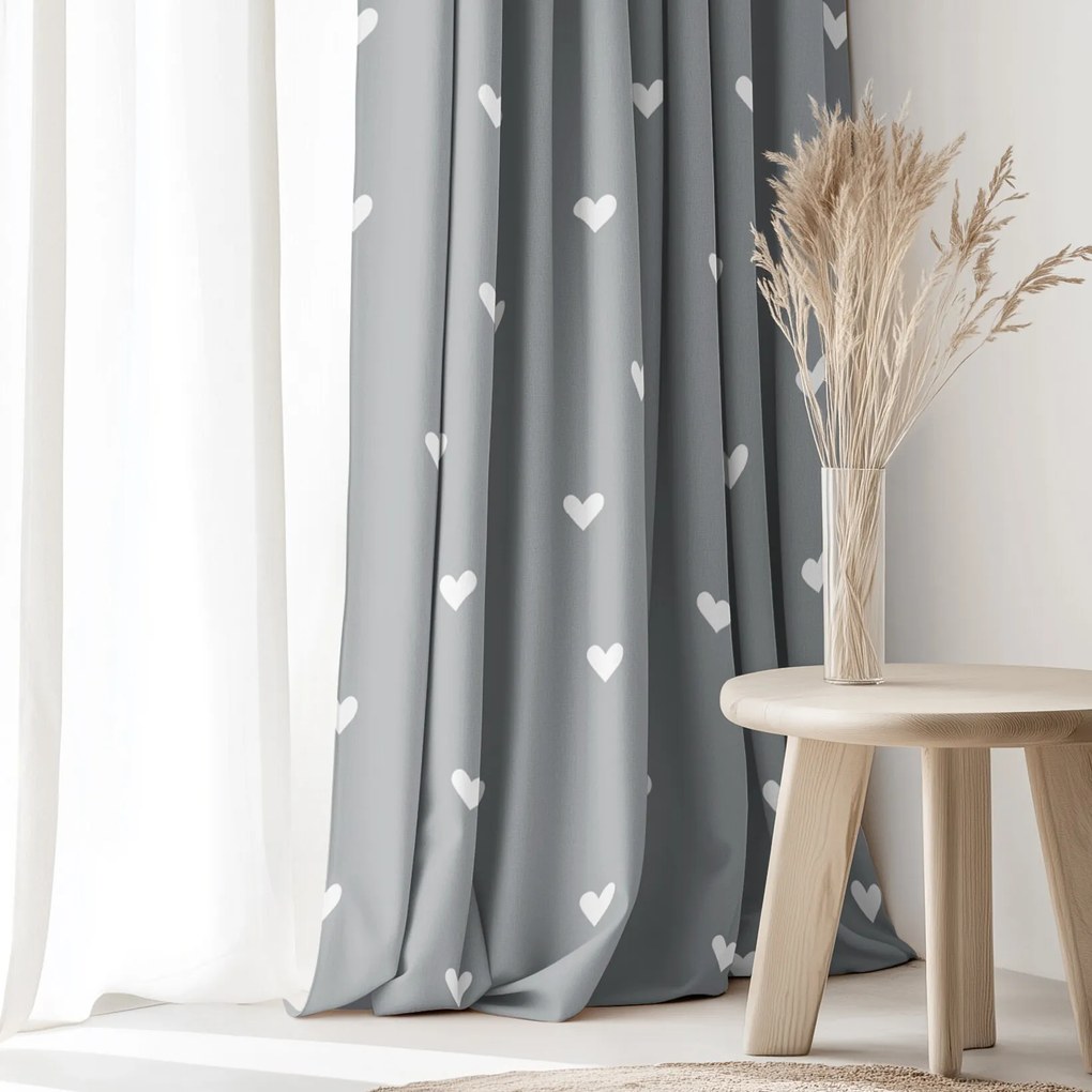 Goldea bavlnený záves - srdiečka na sivom 280x150 cm