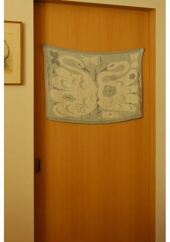 Ľanová utierka Kaksin 46x70, bielo-modrá