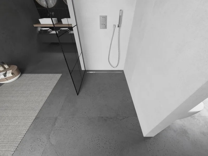Mexen Kioto L, sprchová zástena Walk-In 80 x 200 cm, 8mm číre sklo čierny vzor, chrómový profil, 800-080-103-01-77