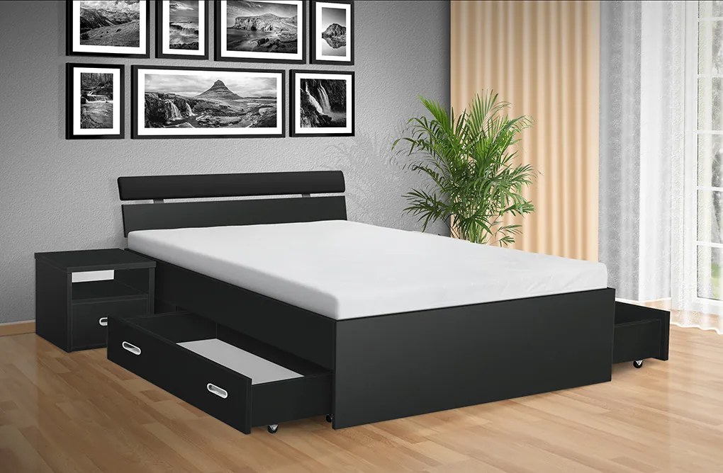 Nabytekmorava Drevená posteľ RAMI - M 180x200 cm dekor lamina: OŘECH LYON 9614, matrac: MATRACE 15cm, PUR