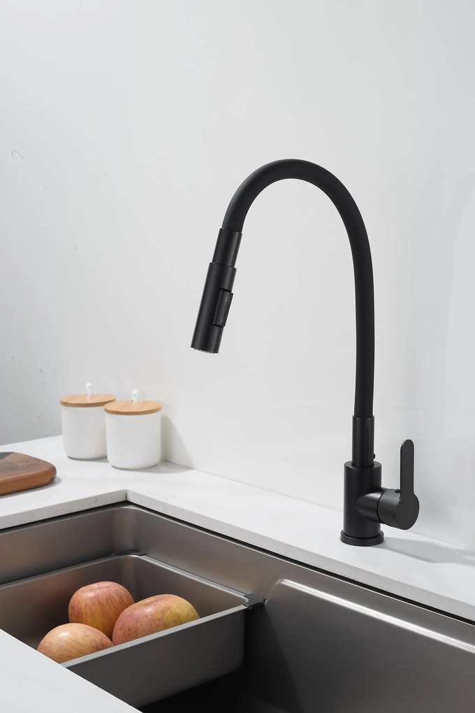 Gamma Flex 4000, stojanková drezová batéria s flexibilným ramenom, 2-funkčný výtok, čierna matná, GMA-BFX-4000BK