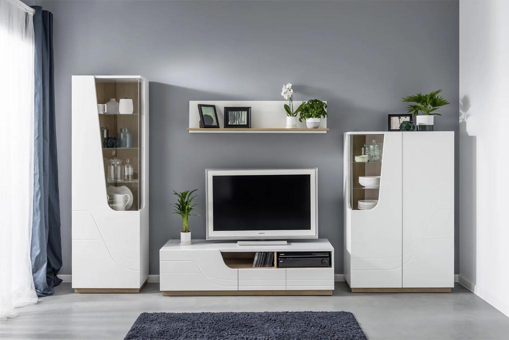 WAVE moderná zostava do obývačky, biela/biely lesk
