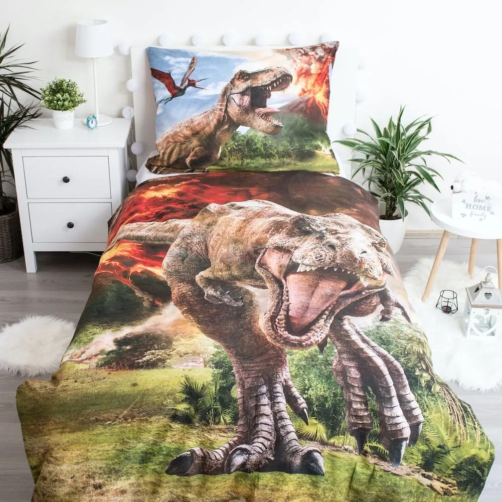Jerry Fabrics Bavlnené obliečky 140x200 + 70x90 cm - Jurský svet "Volcano"