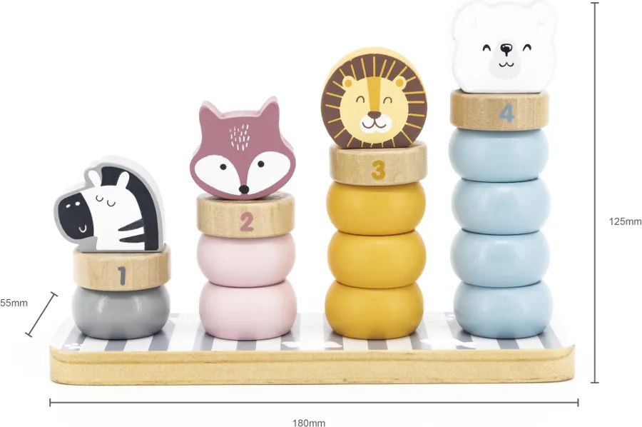 Vzdelávacia pyramída PolarB – drevená pyramída s číslami a zvieratkami