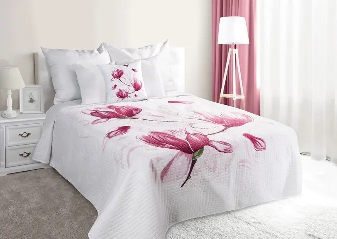 DomTextilu Biely prešívaný prehoz na posteľ s kvetom Šírka: 170 cm | Dĺžka: 210 cm 8870-77241