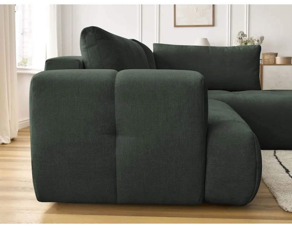 Zelená rozkladacia/s úložným priestorom rohová pohovka (pravý roh/do L) Fuji – Bobochic Paris