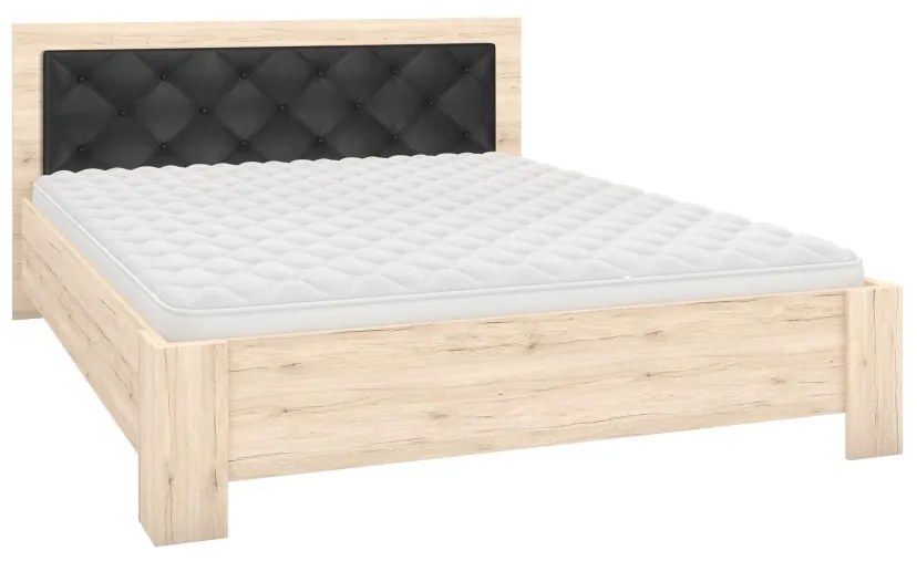 Posteľ BARI 160x200 dub san remo/čierna eko kůže