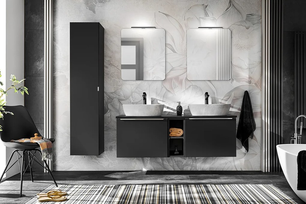 Závěsná skříňka pod umyvadlo SantaFe s deskou 140 cm černá