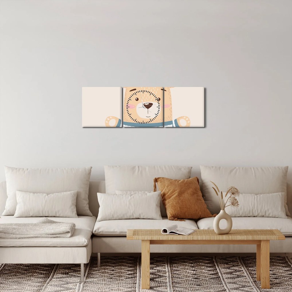 Obraz - Medvedík s korunkou (s hodinami) (90x30 cm)