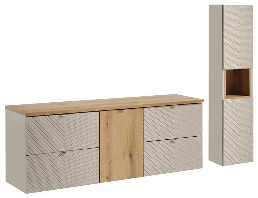 Kúpeľňová zostava Viva Cashmere s doskou a skrinkami 160 cm kašmírová/dub coast evoke