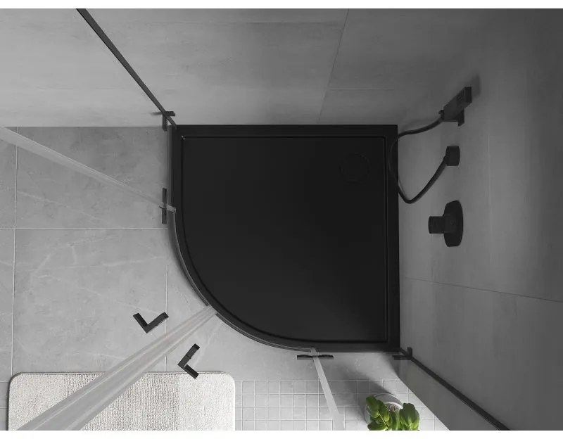 Mexen Flow, štvrťkruhová sprchová vanička slim 90 x 90 cm, čierna matná - 46Q709090