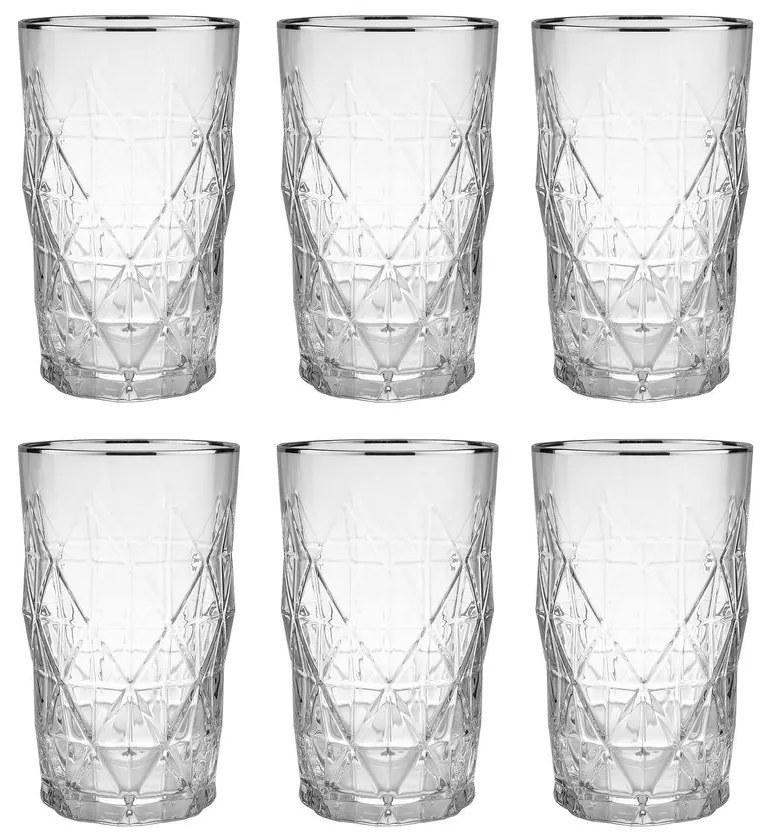 UPSCALE Sada pohárov na long drink so strieborným okrajom 460 ml 6 ks
