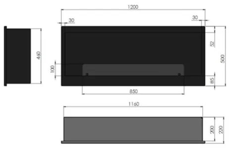 InFire - Vstavaný BIO krb 120x50 cm 3kW čierna