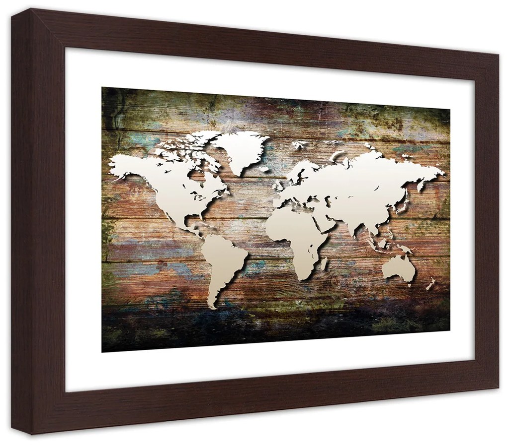 Gario Plagát Mapa sveta na starých doskách Farba rámu: Bez rámu, Rozmery: 90 x 60 cm