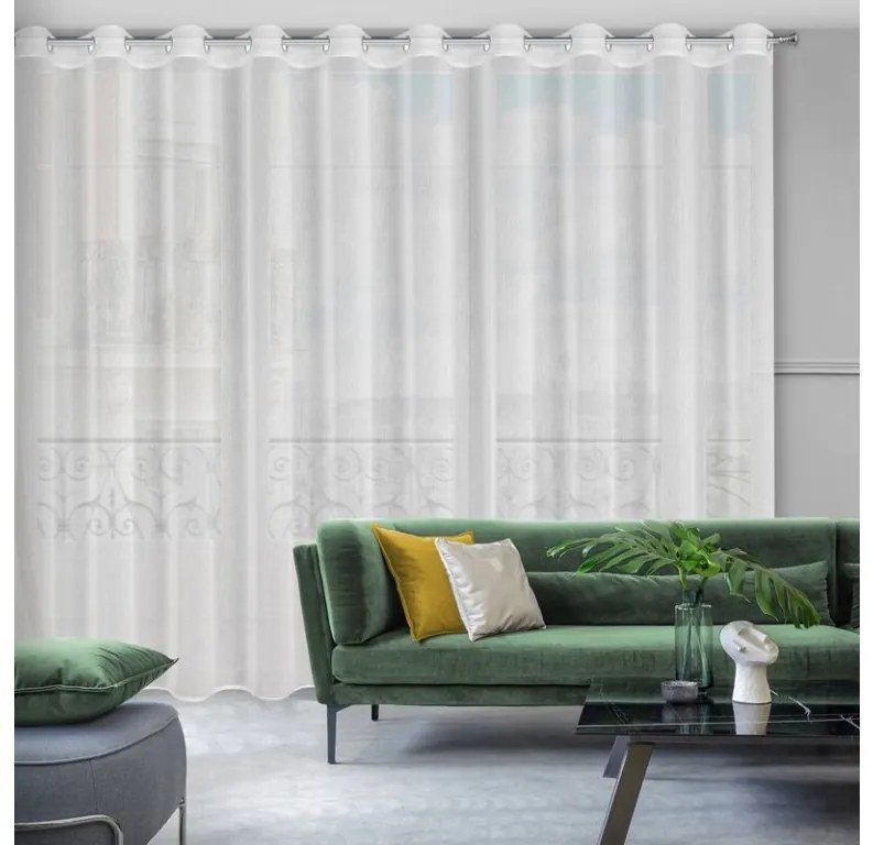 DECOREUM Jednofarebná záclona s jemnou dúhovou štruktúrou so zlatou niťou 300 x 250 cm biela 106366