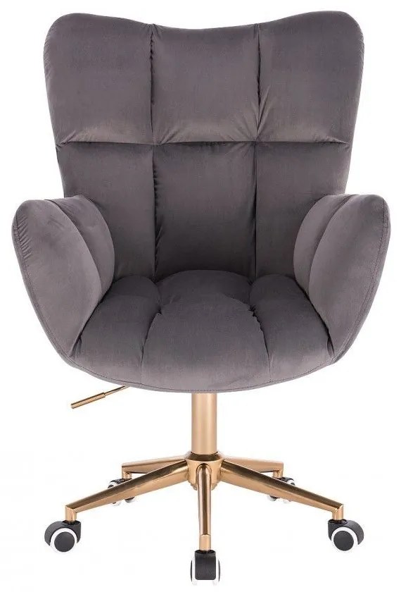LuxuryForm DESIGN Kreslo AURORA VELUR na zlatej podstave s kolieskami - tmavo šedé