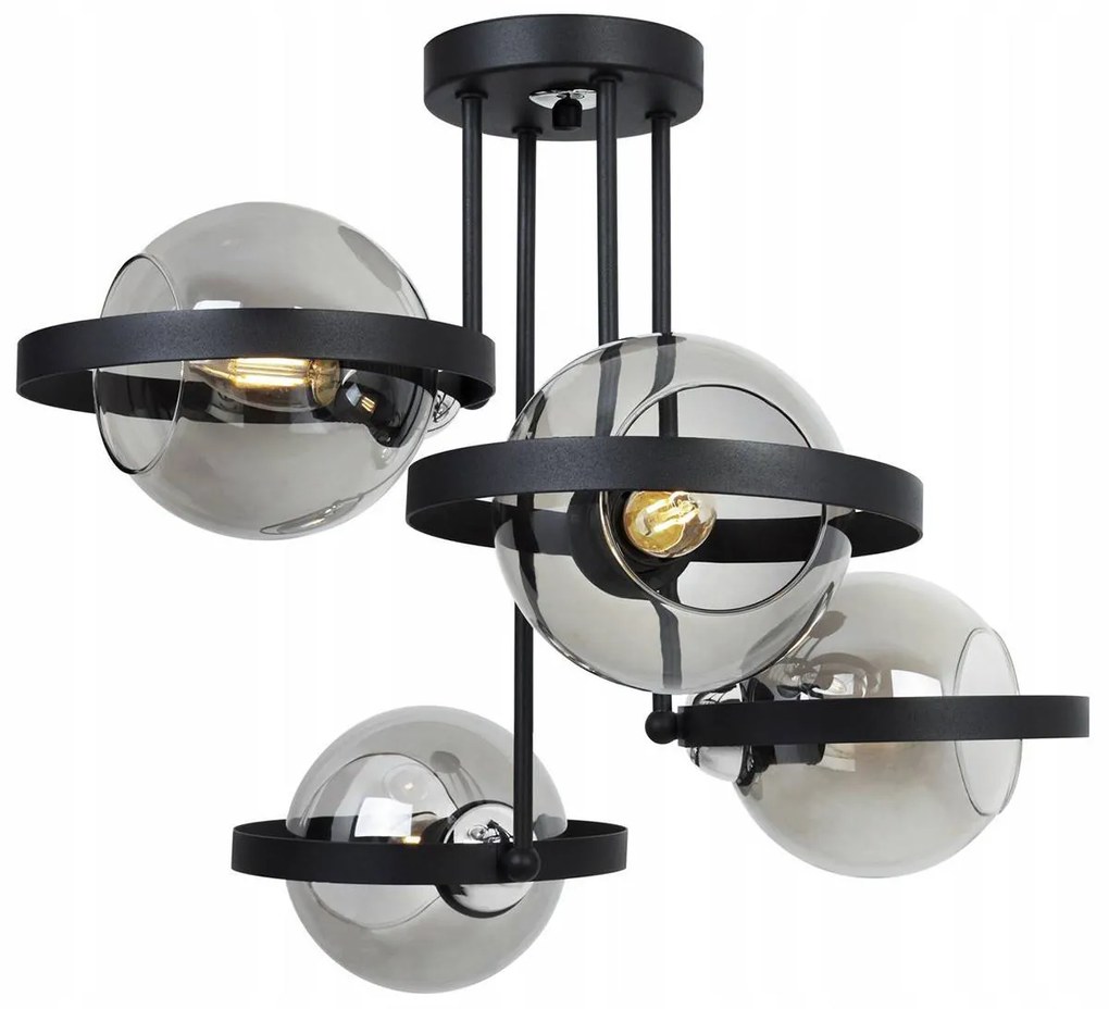 Stropné svietidlo Haga Ring, 4x grafitové sklenené tienidlo (výber z 3 farieb uchytenia)