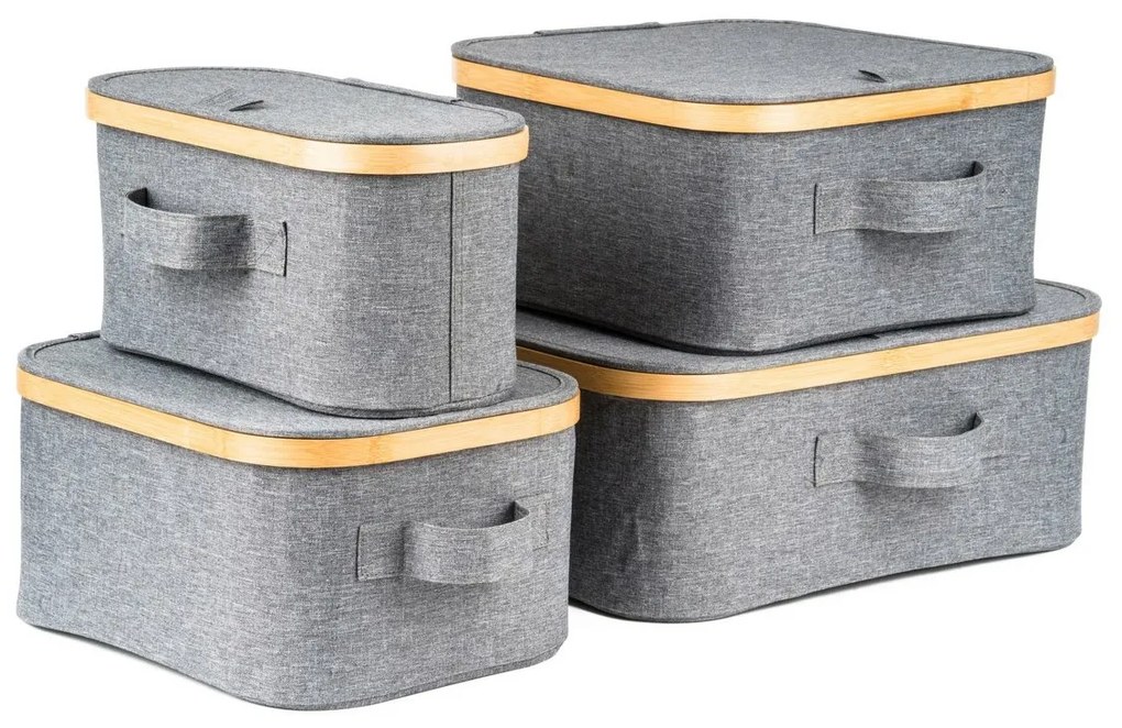 Úložný box G21 40 x 30 x 15 cm, bambusový s vekom, sivý