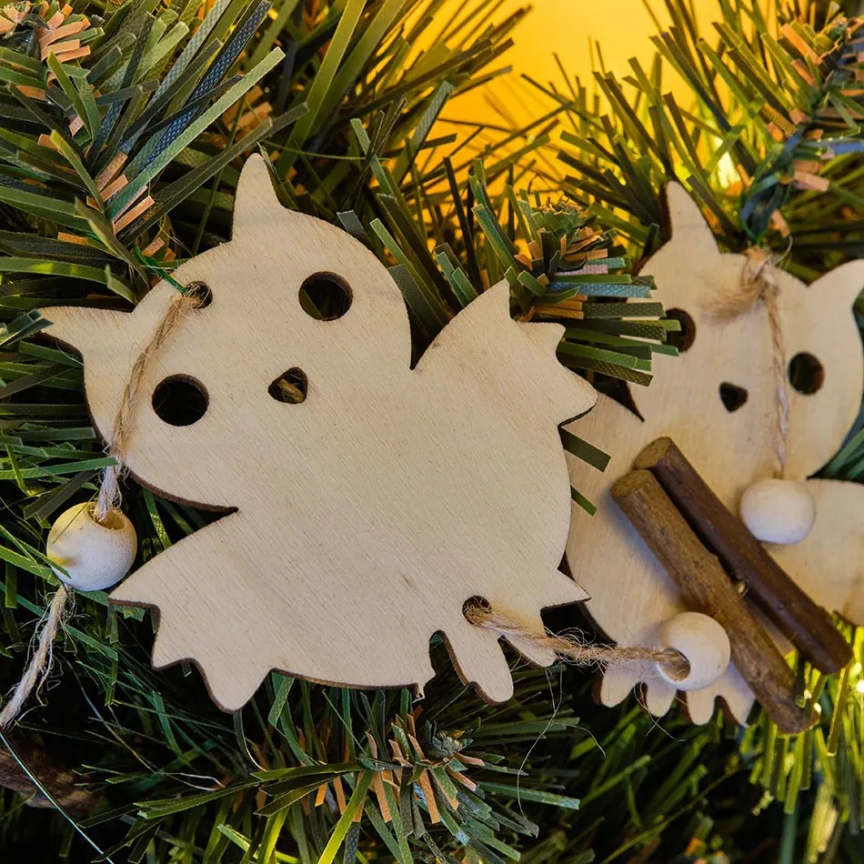 DECOLED Závesná drevená dekorácia, sovy, 58 cm