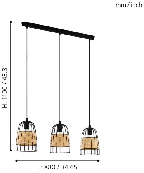 Eglo 43313 - Luster na lanku ANWICK 3xE27/40W/230V