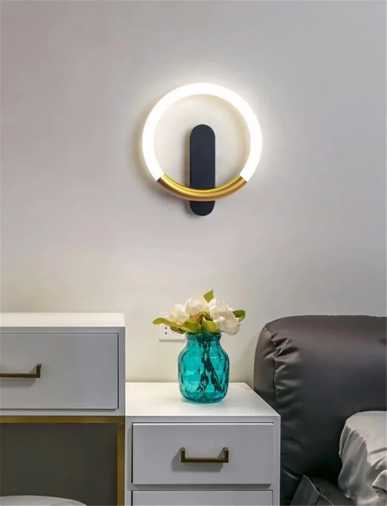 Toolight Toolight, LED nástenné svietidlo 25x29cm, 7W, 3000K, LHJ068-W C, čierna-zlatá matná, OSW-60036