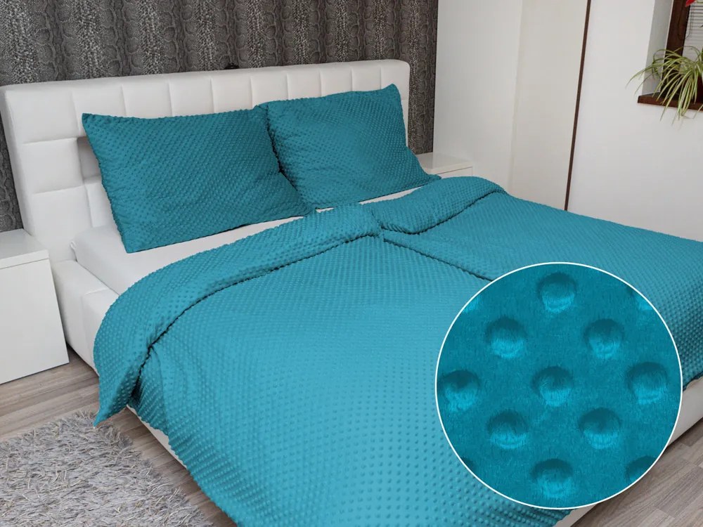 Biante Hrejivé posteľné obliečky Minky TOP 3D bodky MKP-056 Morská modrá Predĺžené 140x220 a 70x90 cm