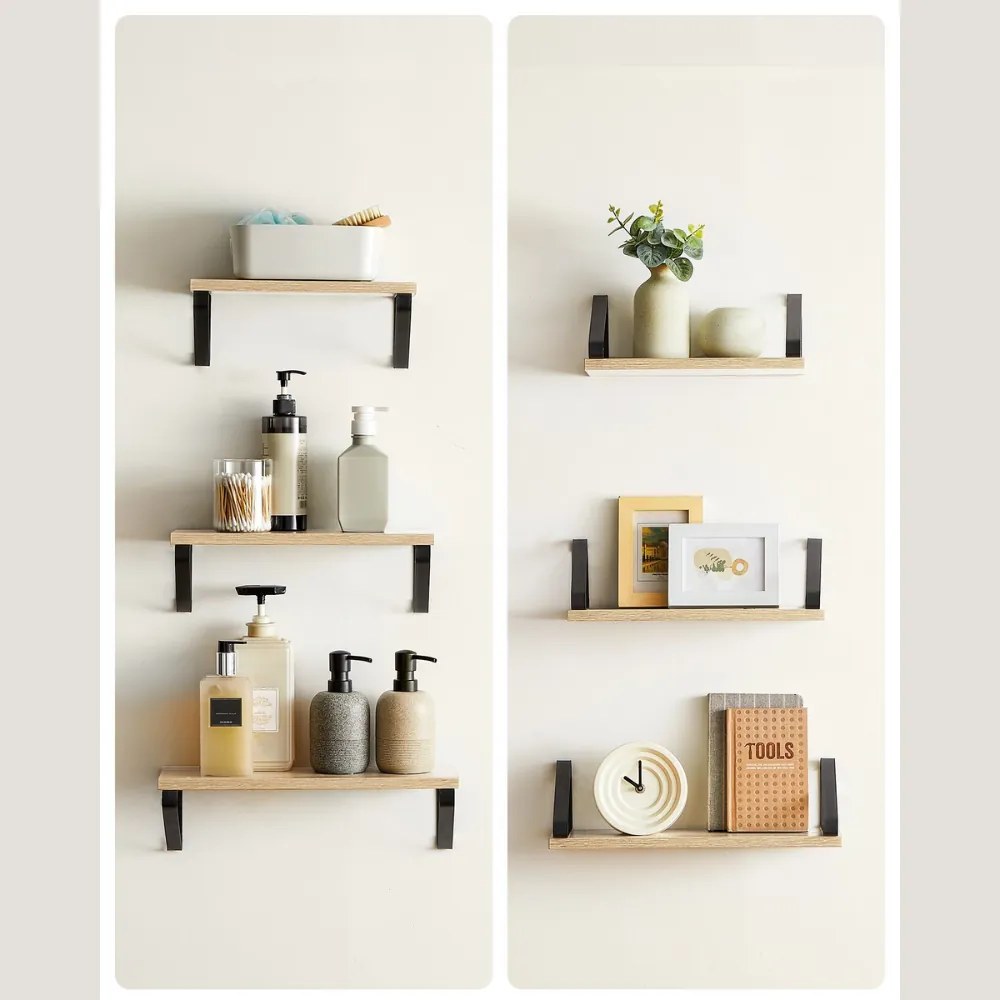 Nástenné konzolové police ABBY, 3ks, 30/35/40x12cm, čierna/bledá hnedá Vasagle