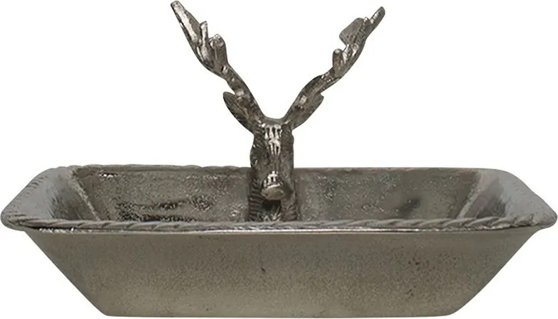Strieborná kovová miska s hlavou jeleňa - 21 * 21 * 13cm