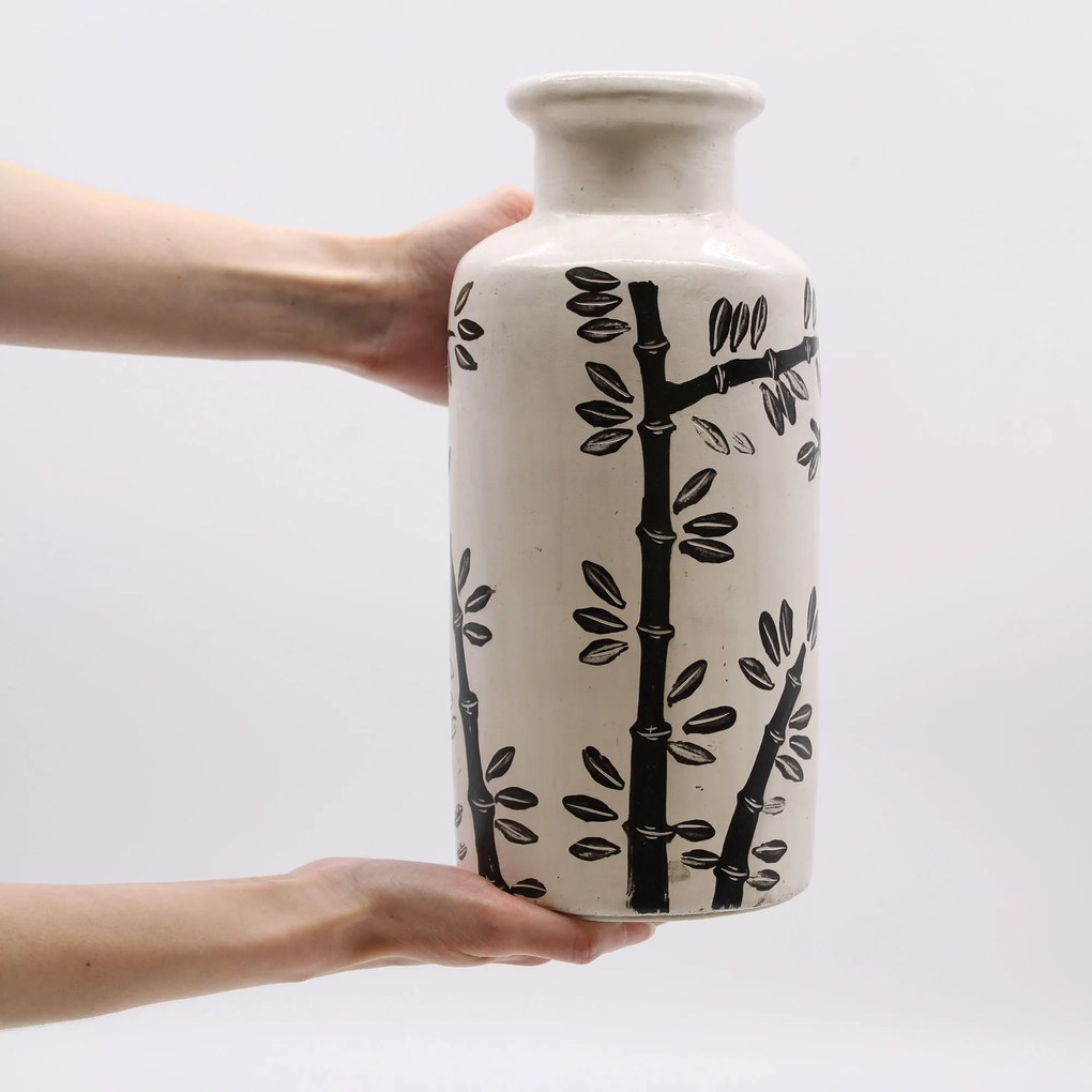 Keramická váza Bambusový motív - Hranatá Prírodná