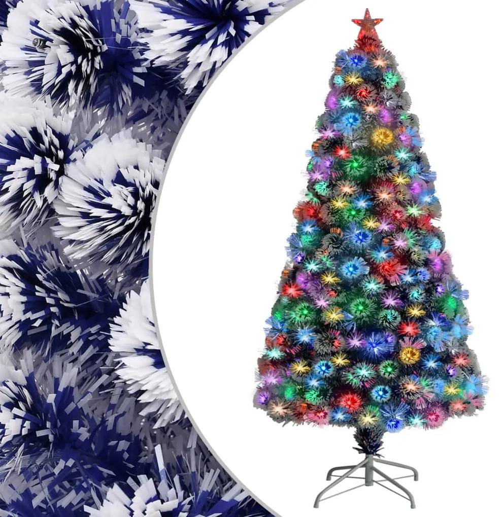 vidaXL Umelý vianočný stromček s LED biela a modrá 120 cm optické vlákno