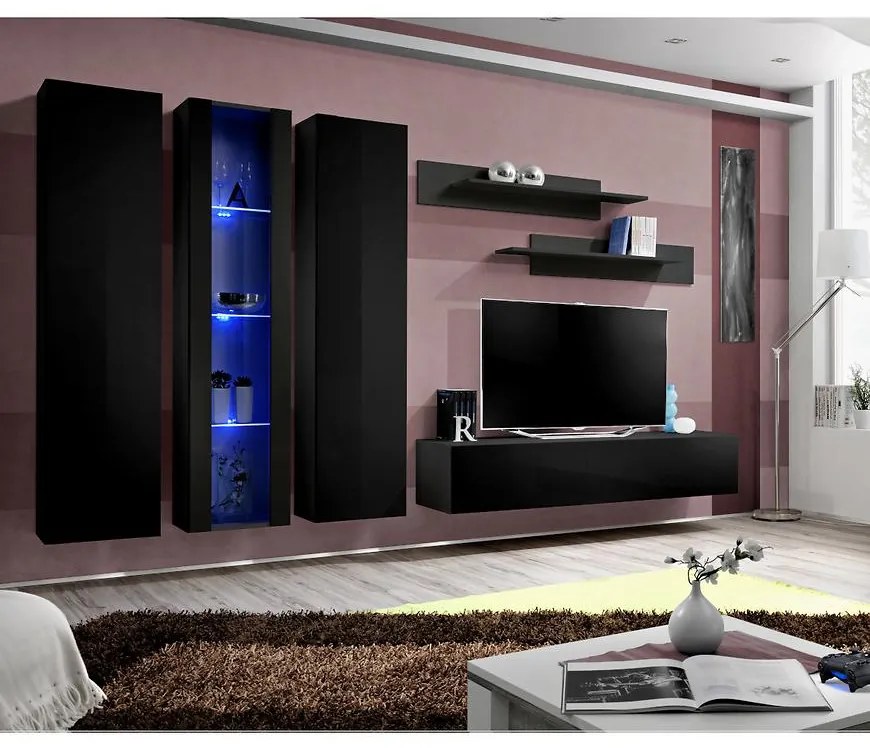 Obývacia stena Fly C4+sklo čierna