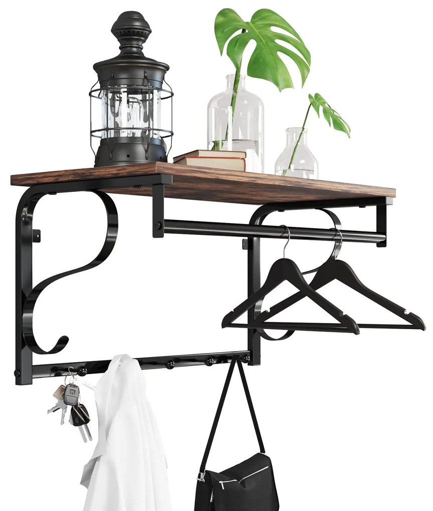 Vešiak na stenu HENRY, 60x30x32cm, čierna/hnedá Vasagle