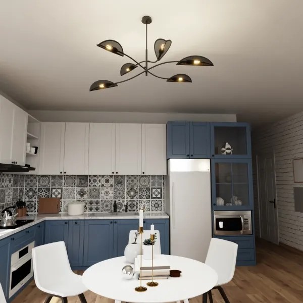 Luster na tyči LOTUS 6xE14/10W/230V čierna/zlatá