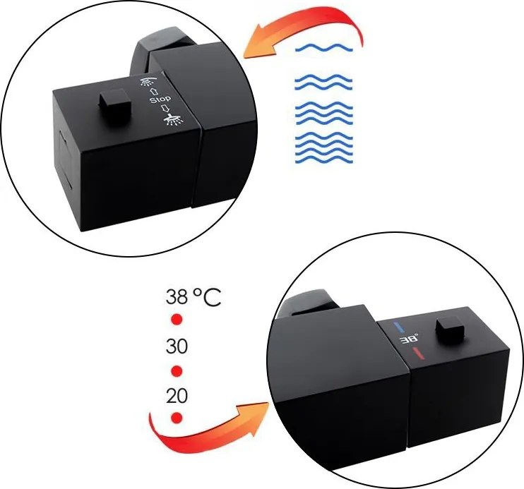 Sprchová nástenná termostatická batéria THERMO s pripojením na sprchu - čierna