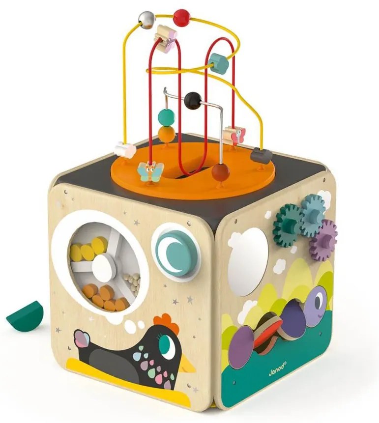 Drevená didaktická kocka s motorickým labyrintom