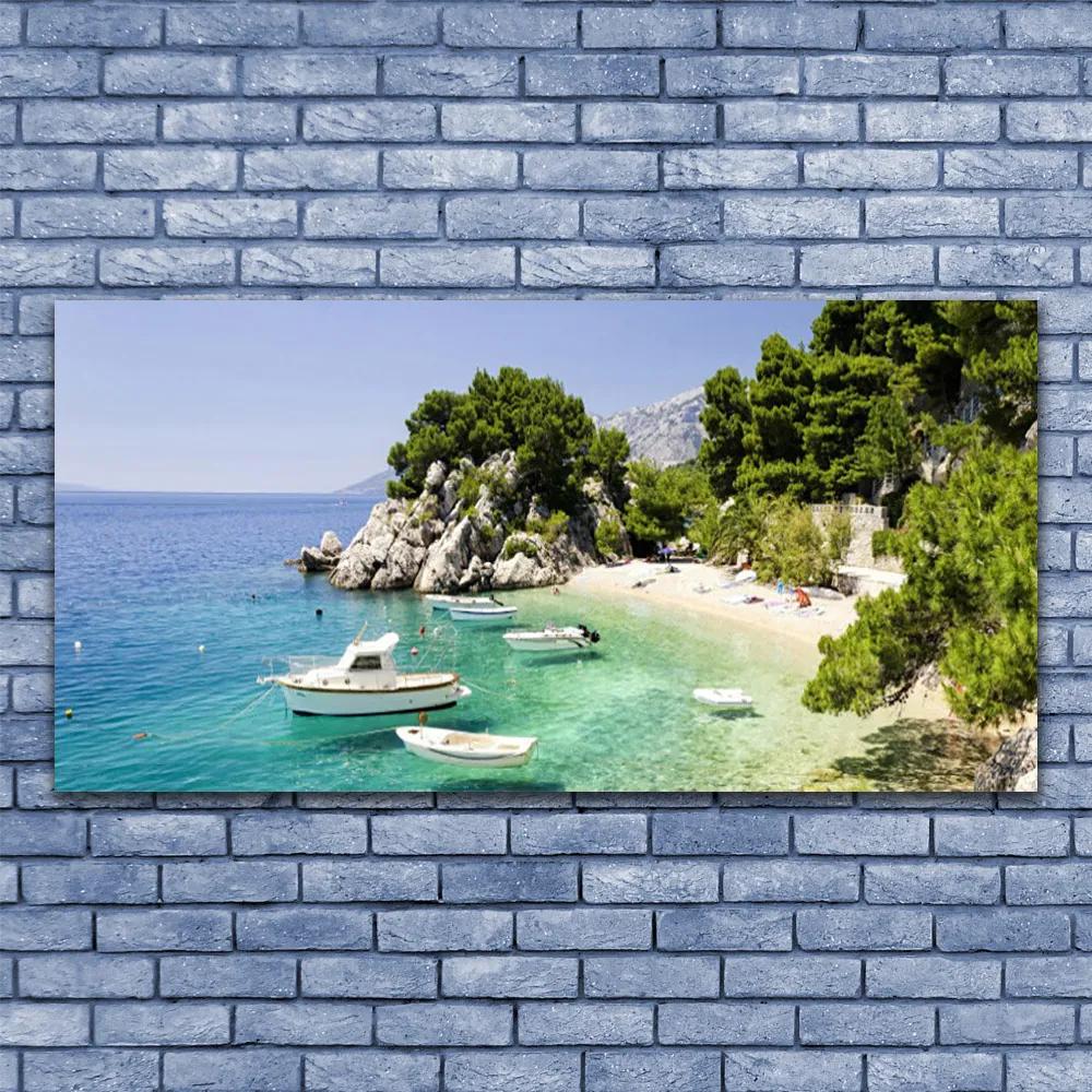 Obraz plexi More pláž skaly lode 120x60 cm