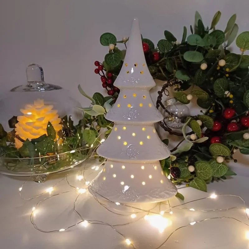 DECOLED Keramický stromeček, 15 x 9,2 x 29 cm, teple bílá, 2xLR44