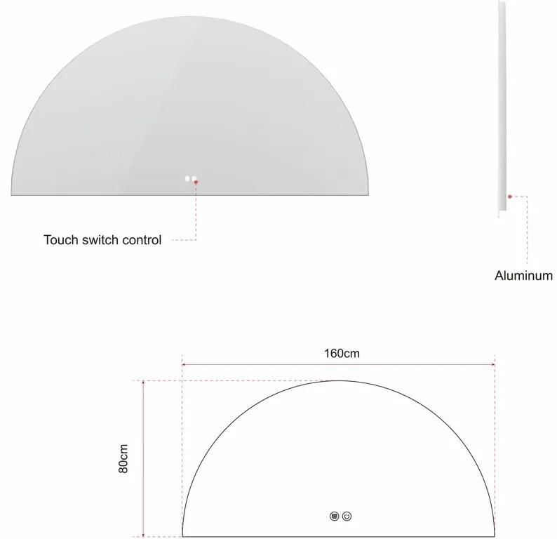 Erga Kori, polkruhové LED zrkadlo 80x160cm, 3220 lm, 3 farby svetla, ERG-V01-KORI-8016-CL
