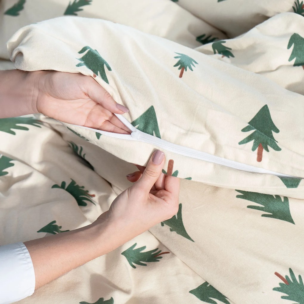 Goldea flanelové posteľné obliečky - stromčeky na režnom 140 x 200 a 70 x 90 cm