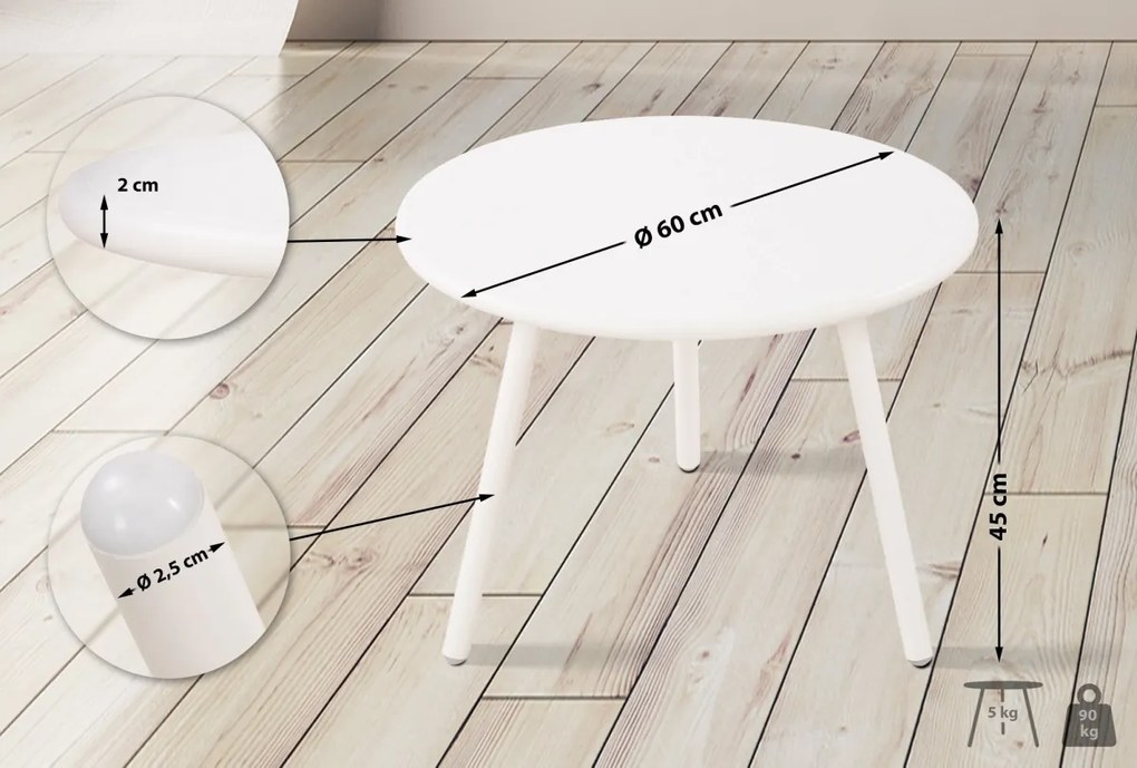 Konferenčný stolík Minot - v45 x Ø60 cm - Biela