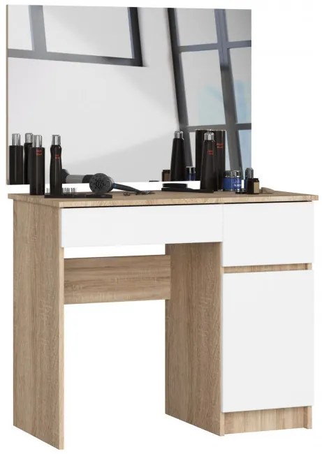 Toaletný stolík so zrkadlom CLP P-2/SL 900x600 pravý, dub sonoma / biely