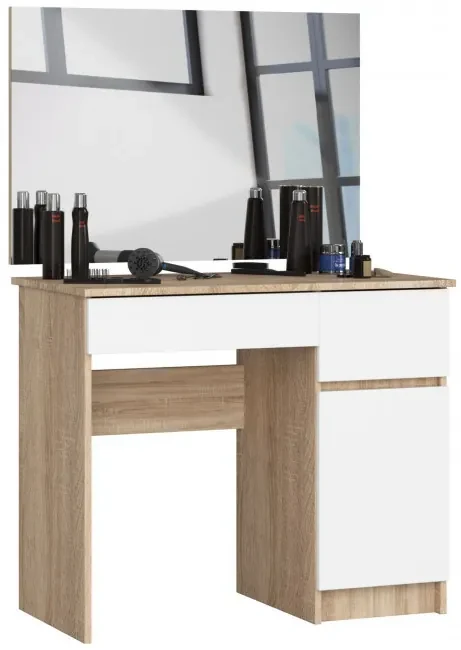 Toaletný stolík so zrkadlom CLP P-2/SL 900x600 pravý, dub sonoma / biely