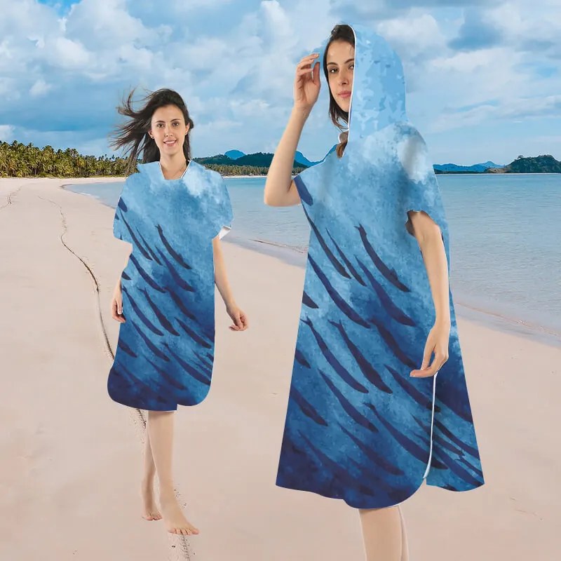 Plážové pončo WHALES modré 80x145 cm